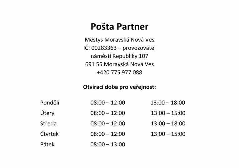 Otvírací doba Pošty Partner